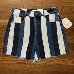 NWT Altar'd State Striped Blue Jean Denim Shorts 3" Inseam Women's 27 Navy White